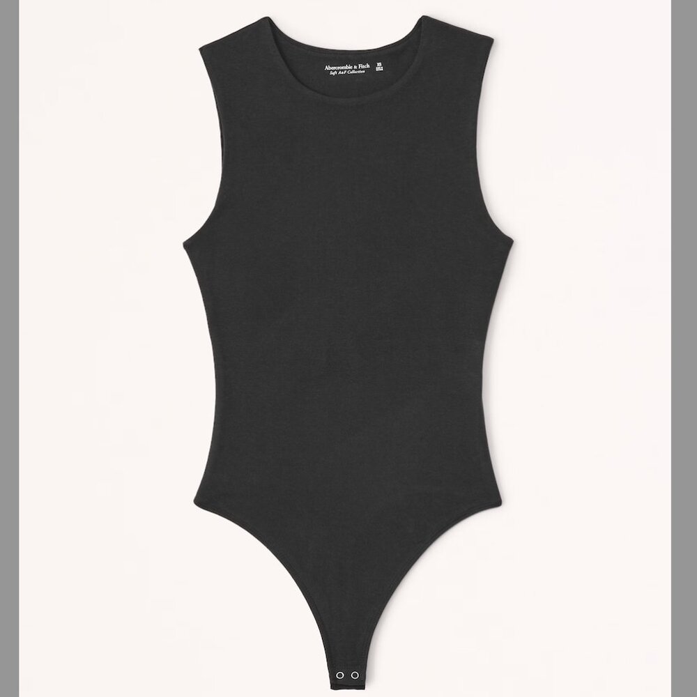 Abercrombie & Fitch Classic Black thong Bodysuit tank ribbed soft A&F collection